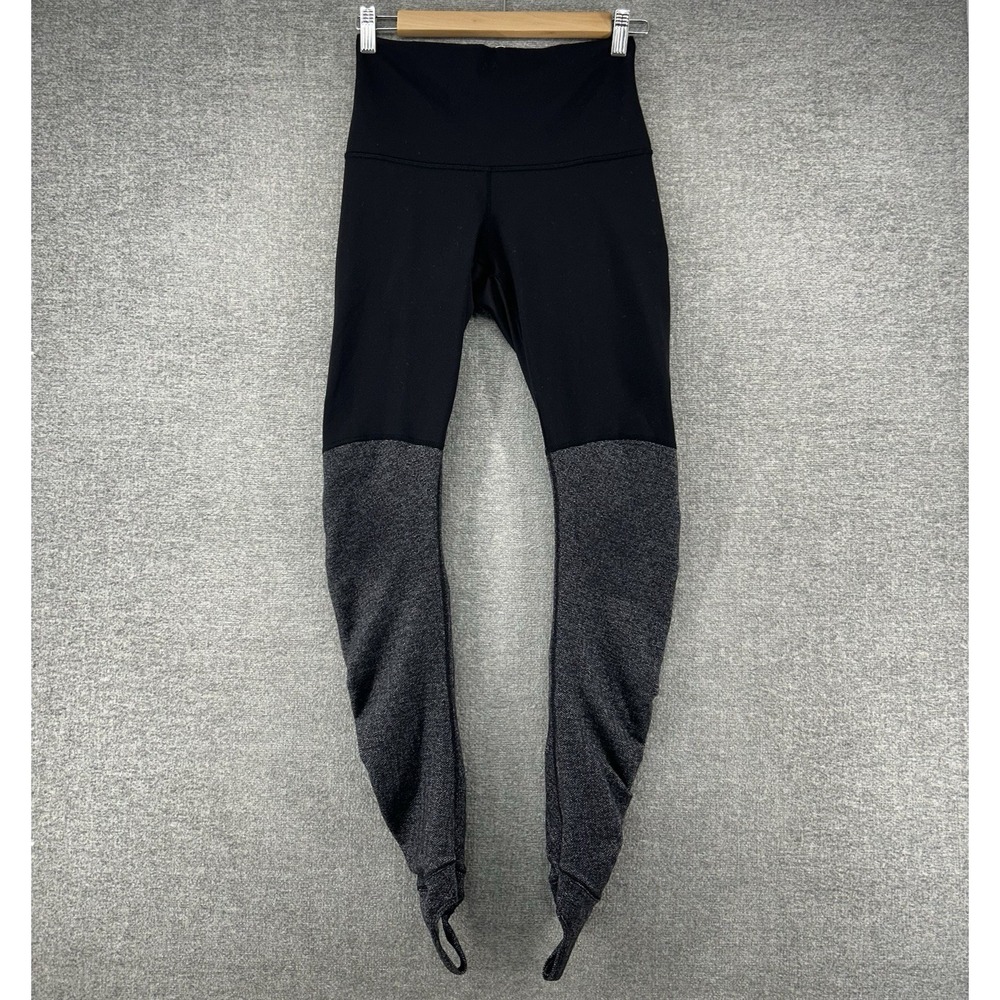 Lululemon Wunder Under Leggings Women Size 6 Black‎ Gray Activewear High Rise